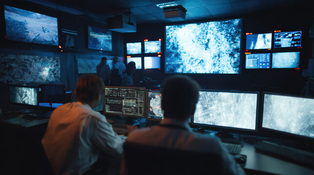 Military Command Center Monitors Live Surveillance and Intelligence