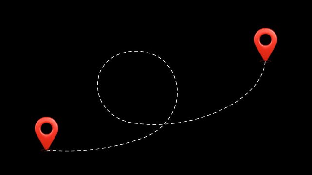 Animated connection between two location points with lines on transparent background. 4K motion graphics.