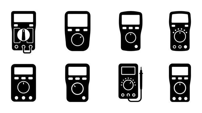 Digital Multimeter Icons Set, Electronic Measurement Tools Collection, Electrical Testing Devices Vector Graphics, Diagnostic Equipment Symbols