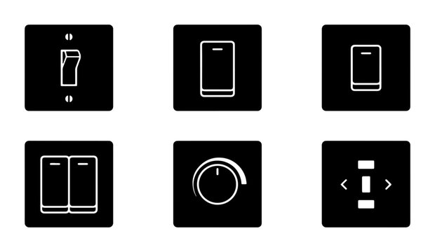Modern Light Switch and Dimmer Icons, Electrical Control Symbols, Home Automation Interface Elements, Vector Set
