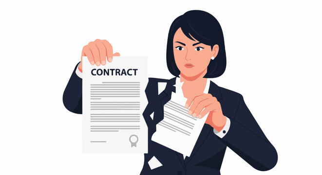Determined professional rips contract in half, showing disapproval
