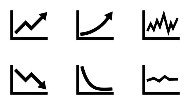 Diverse Graph Icons Set, Business Growth Charts, Financial Data Analysis, Stock Market Trends, Performance Metrics, Vector Illustrations