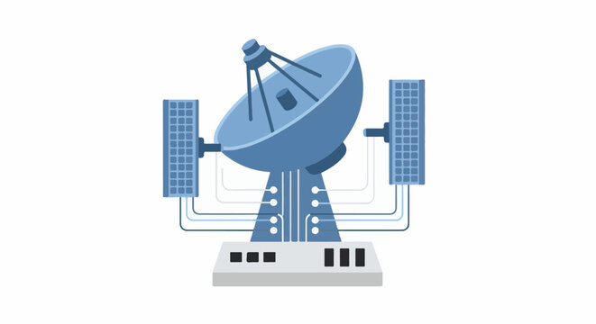 Satellite dish powered by solar panels connected to a control box
