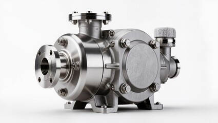 Obraz premium Stainless Steel Industrial Pump Isolated on White Background