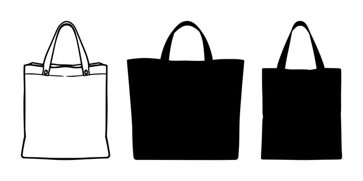 Reusable canvas grocery bag set with solid black icon on white background featuring reusable, eco-friendly, canvas design with hand and bag.