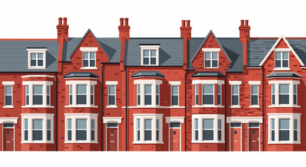 Fototapeta premium Row of traditional brick houses with bay windows and chimneys