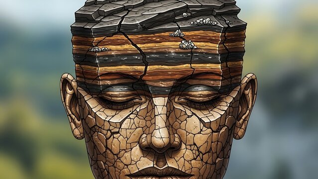 Cracked earth man face closeup portrait.