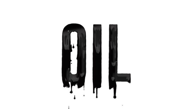 Oil text with dripping paint style effect on white background, conveying environmental concern. The word OIL is rendered with a dark, dripping effect.
