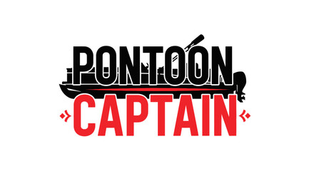 Pontoon Captain Text Logo with Boat Silhouette and Outboard Motor © mus