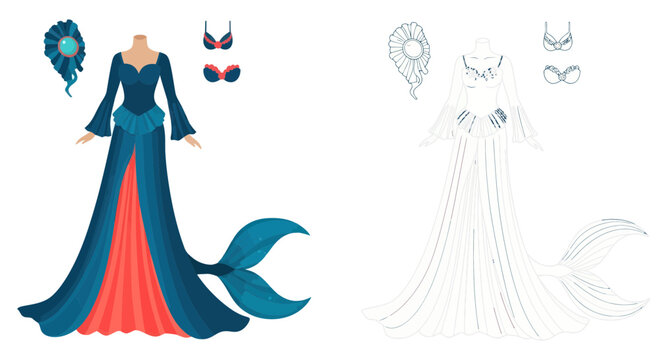 mermaid tail dress drawing Wedding Dress Mermaid Tulle Dress Gown Stock Illustration 2277944433