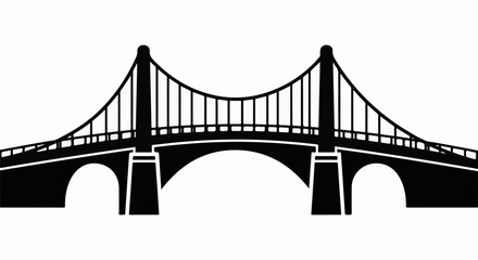 Fototapeta premium Silhouette of a suspension bridge with cables over arches