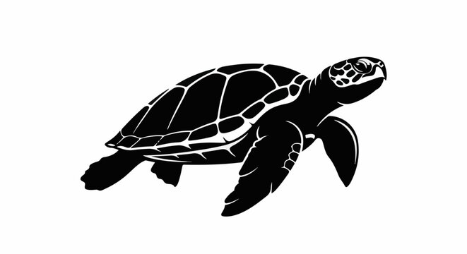 Silhouette of a sea turtle swimming with flippers extended on a white background