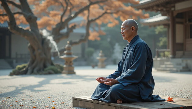 peaceful zen concept with old monk 