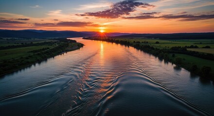 Fototapeta premium Sunset over serene river.
