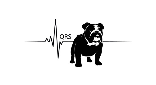 Bulldog Silhouette with EKG Heartbeat Line and QRS Complex