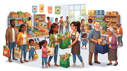 Obraz premium Community Food Bank Volunteers Helping Families Access Fresh Produce Addressing Daily Struggles with Inflation