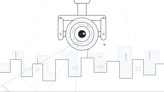Surveillance Camera Monitoring Digital City Skyline Animation Graphic