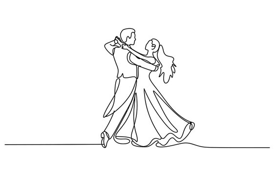 Continuous line drawing of a couple dancing ballroom dance