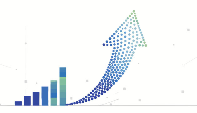 Infographic elements, business growth, blue and green arrow, statistical data, vector graphics