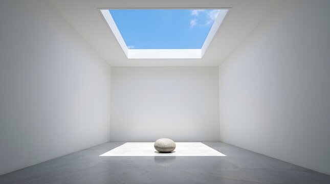 Empty room with skylight and stone