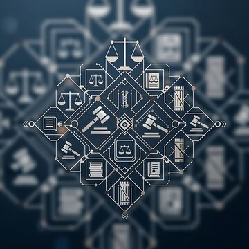 Law and Justice Symbol Icons Pattern.
