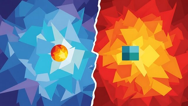 Contrasting colorful geometric shapes split.