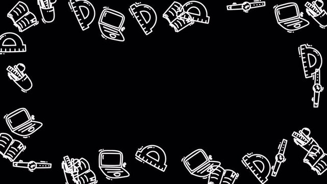 School Supplies Doodle Pattern 4k Transparent Loop Background