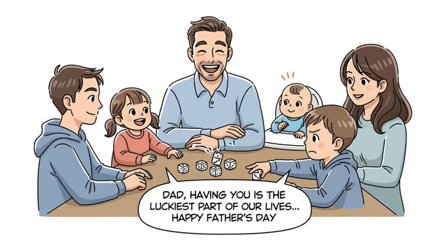 Family Gathered for Father's Day: A heart warming illustration showcasing a family's love for their father, a day filled with laughter and appreciation for the patriarch in their lives.