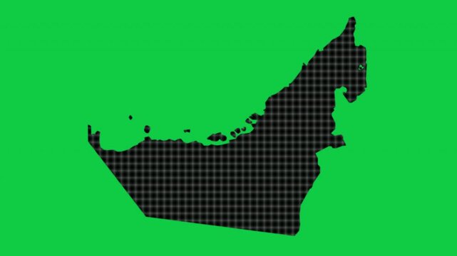 United Arab Emirates UAE black cells effect map pop animation green background
