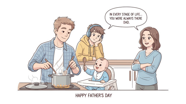 Father's Day at Home: A heartwarming scene unfolds as a family celebrates Father's Day, illustrating the love and support that defines fatherhood.