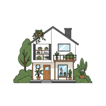 Two Story House With Balcony Patio.