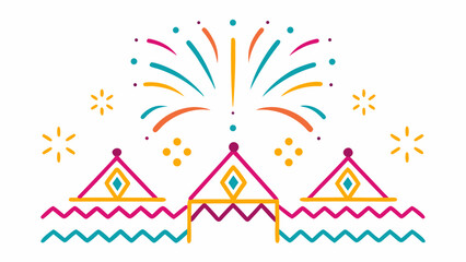 Obraz premium Vibrant vector illustration of joyful celebration with fireworks and tents festive colorful background