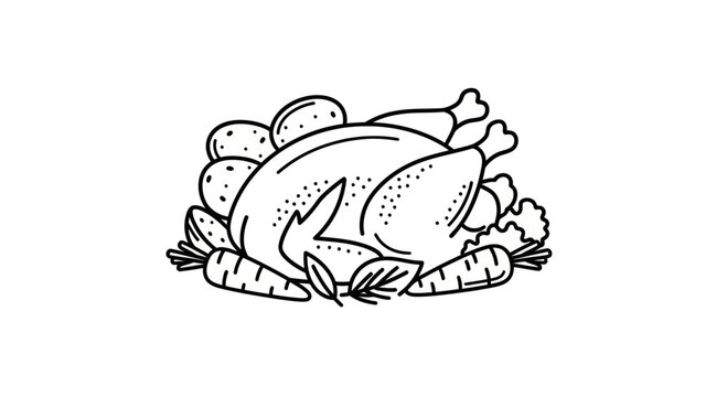 Roasted Chicken Dinner Vector Art - Thanksgiving Meal Icon