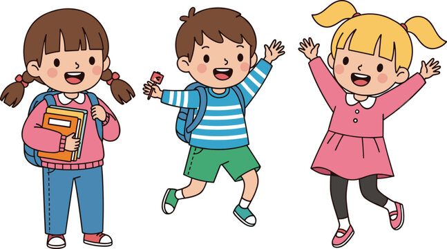 Happy Kids Ready for School, Excited, Holding School Supplies, Back-to-School Vibes