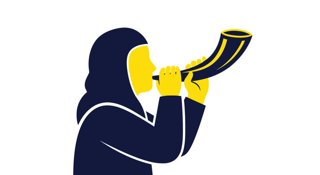 Person blowing Shofar horn, Jewish tradition, Rosh Hashanah, Yom Kippur, religious symbol