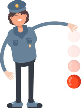 Woman Police Character Throwing Ball
