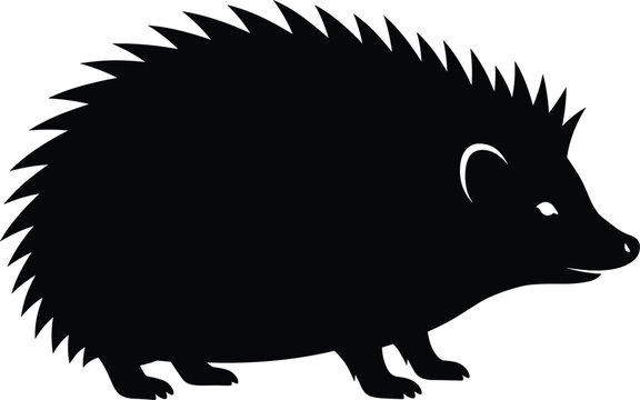 Black silhouette of hedgehog in profile view symbolizing wildlife, nature, simplicity, and creative artwork for design projects
