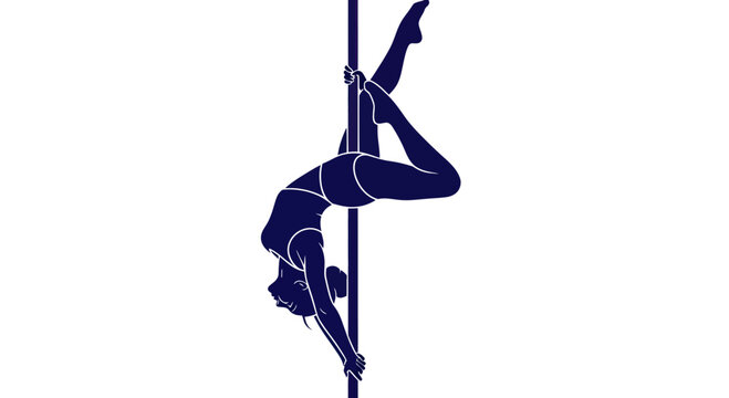 Woman's Silhouette Performing Pole Dancing Moves on White Background