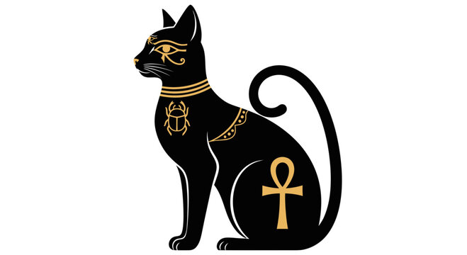 Ancient Egyptian Cat Goddess Bastet Symbol, Ankh, Scarab, Eye of Horus