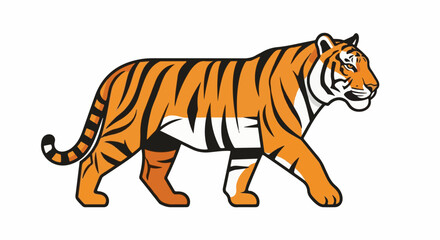 Fototapeta premium Stylized tiger, orange with black stripes, walking right