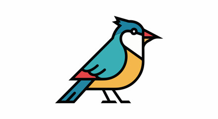 Obraz premium Stylized blue and yellow bird with red wing accents, graphic design