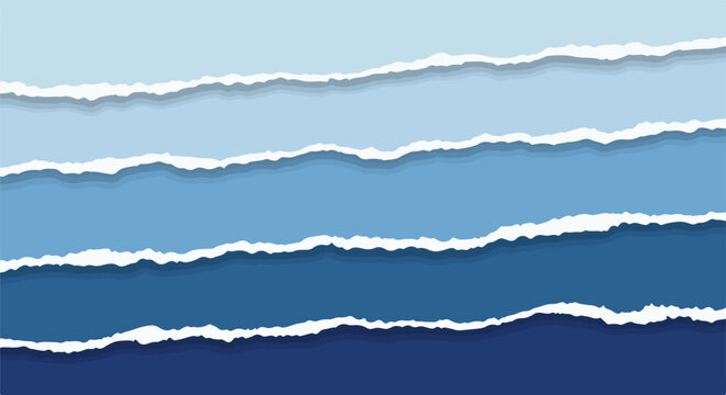 Torn paper layers in gradient blue hues create abstract, layered background