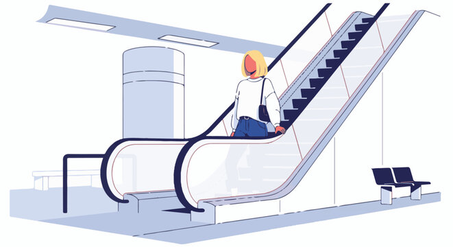 Person riding an escalator in a modern, minimalist station