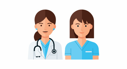 Fototapeta premium Two women in medical attire, one a doctor, the other a nurse
