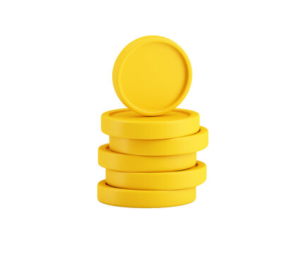 A stack of bright yellow coins representing financial growth and investment success isolated as a 3d icon on transparent background