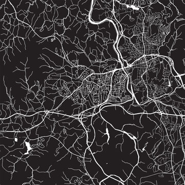 Asheville North Carolina Vector Map, Detailed City Street Map Black and White Minimalist Line Art
