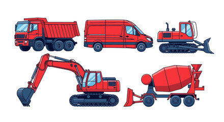 Red Construction Vehicles Set © udin