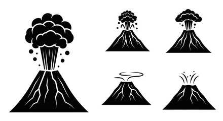 Volcano Eruption Icons Set - Danger, Power, Natural Disaster Symbols © udin