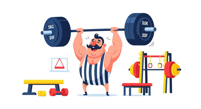 Strongman Lifting Weights in Gym with Vintage Circus Style