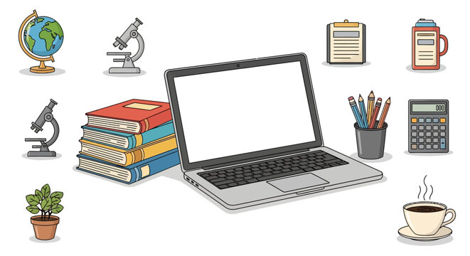 Online Education and E-learning Concept with Laptop and Study Tools